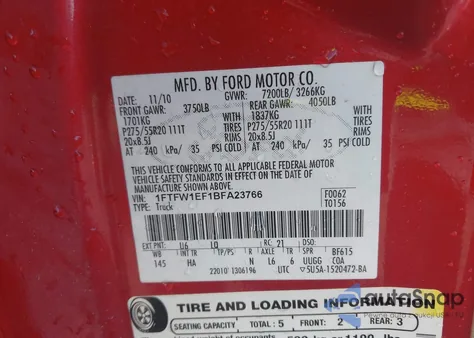 2011 Ford F-150 Lariat from USA, damaged, VIN 1FTFW1EF1BFA23766